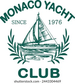 Yacht Club Luxe Segelboot Anchor nautischer Luxus Meer Slogan Segler Trending Mode Vektor Grafik Logo Varsity College Euro Nette Trending T-Shirt Bekleidung 
