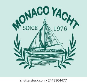 Yacht Club Luxe Sailing Boat Anchor nautical luxury sea ocean slogan sailor trending Fashion Vector Graphic Logo Varsity college euro Cute Trending T-shirt Apparel 
