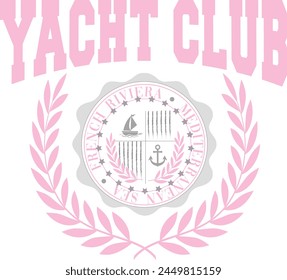 Yacht Club náutico de lujo mar océano Vela Bote Ancla slogan marinero tendencia Vector de moda Varsity Lindo Trending T-shirt Ropa logo eslogan gráfico tipografía tote badge emblem crest