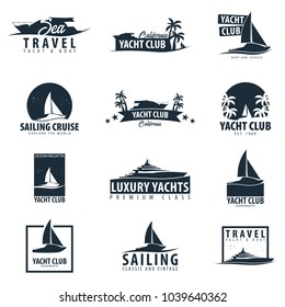 Yacht club and sailing sport logo, labels, emblems and design elements. Sea travel. Vector illustration