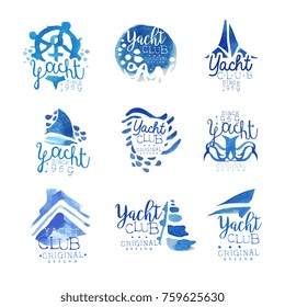 Yacht club, sailing sports or marine travel vector Illustrations for stickers, banners, cards, advertisement, tags