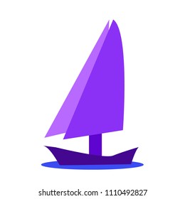 Yacht club sticker with sail boat.Luxury yacht race,sea sailing regatta badge. Water sport.Sea yachts.Silhouette of sailing boat.Seagulls. Modern flat cartoons vector illustration icons on white.