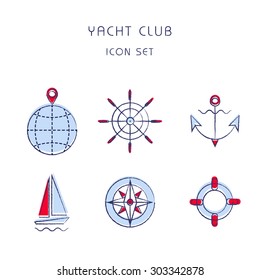 Yacht club. Vector icon set. Marine sport logo. 