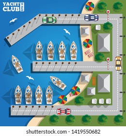 Yacht Club. View from above. Vector illustration.