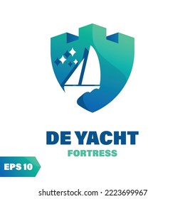 Yacht coated fort logo design. Abstract medieval composition, isolated on a white background.