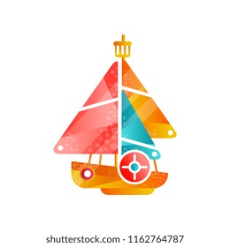 Yacht with colored sails flat vector Illustration on a white background