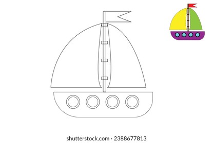 Yacht Coloring Page for Children. Educational and creative materials for children vector.