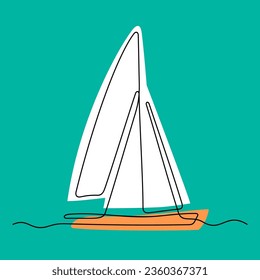 Yacht continuous line colourful vector illustration