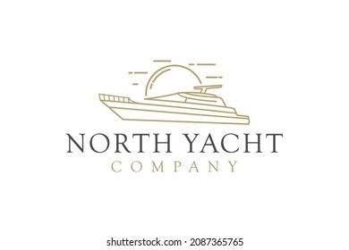 Yacht Cruise Boat Ship for Ocean Vacation Logo design inspiration with minimalist line art style
