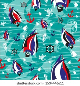 Yacht design seamless pattern. Sport concept. Vector illustration.