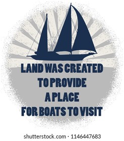 Yacht. Design for t-shirt print, poster or tattoo. Vector illustration.