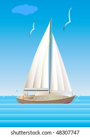 Yacht detailed  sailing on the sea. Vector illustration.