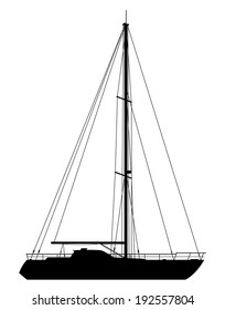 Yacht. Detailed vector illustration of black yacht isolated on white background. 