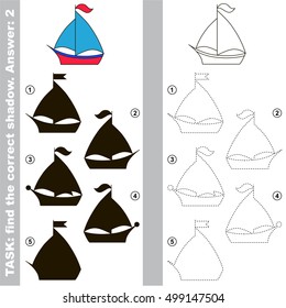 Yacht with different shadows to find the correct one, to compare and connect object with it true shadow, this is the educational kid game with easy game level. Visual game for preschool children.