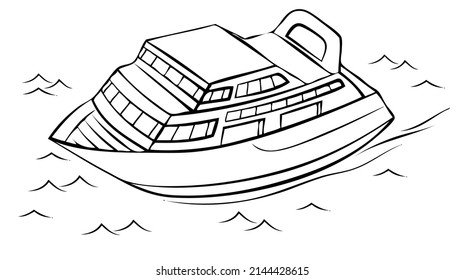 Yacht. Element for coloring page. Cartoon style.