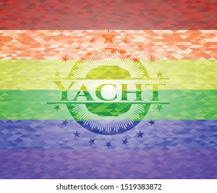 Yacht emblem on mosaic background with the colors of the LGBT flag