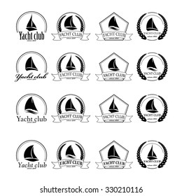 Yacht emblem vector logo templates. Yachts silhouettes. Vector line yachts icon,  vector illustration. Yachting and regatta symbols