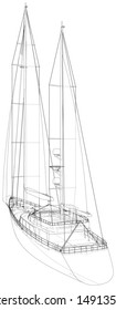 Yacht. EPS10 format. Wire-frame Vector created of 3d. EPS10 format.