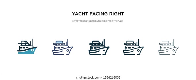 yacht facing right icon in different style vector illustration. two colored and black yacht facing right vector icons designed in filled, outline, line and stroke style can be used for web, mobile,