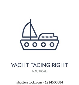 Yacht Facing Right icon. Yacht Facing Right linear symbol design from Nautical collection. Simple outline element vector illustration on white background.