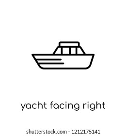 Yacht Facing Right icon. Trendy modern flat linear vector Yacht Facing Right icon on white background from thin line Nautical collection, editable outline stroke vector illustration