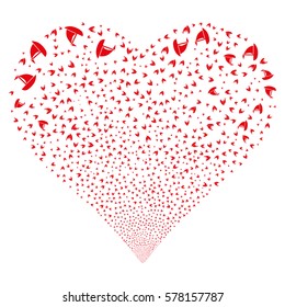 Yacht fireworks with heart shape. Vector illustration style is flat red iconic symbols on a white background. Object stream combined from confetti pictographs.