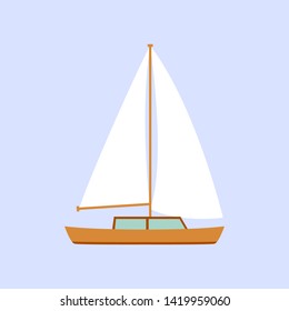 Yacht flat design style on blue background, vector illustration