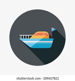 Yacht flat icon with long shadow