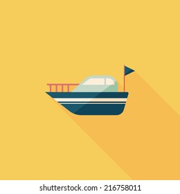 Yacht flat icon with long shadow