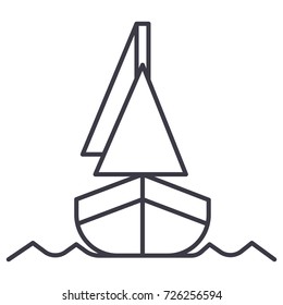 yacht, front veiw vector line icon, sign, illustration on background, editable strokes