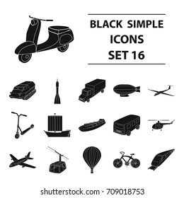 Yacht, funicular, metro transport for the transportation of passengers and cargo. Transport set collection icons in black style vector symbol stock illustration web.