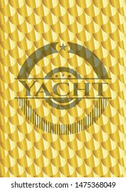 Yacht gold shiny emblem. Scales pattern. Vector Illustration. Detailed.
