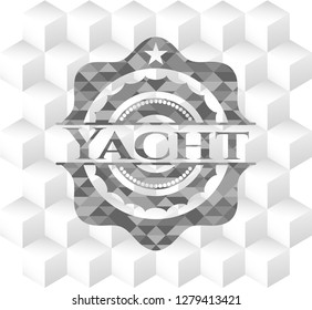 Yacht grey emblem. Vintage with geometric cube white background