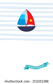 yacht happy holidays illustration card