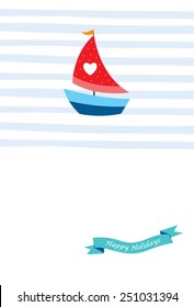 yacht happy holidays illustration card