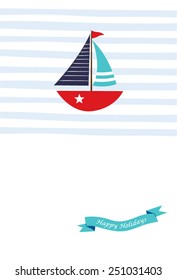 yacht happy holidays illustration card
