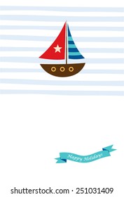 yacht happy holidays illustration card