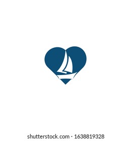 Yacht heart shape logo design. Yachting club or yacht sport team vector logo design. Marine travel adventure or yachting championship or sailing trip tournament.	
