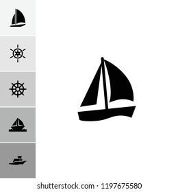 Yacht icon. collection of 6 yacht filled icons such as sailboat, helm, ship. editable yacht icons for web and mobile.