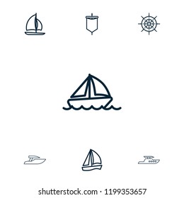 Yacht icon. collection of 7 yacht outline icons such as sailboat, boat, helm, sail. editable yacht icons for web and mobile.