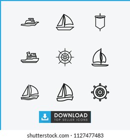 Yacht icon. collection of 9 yacht outline icons such as helm, sailboat, ship, boat. editable yacht icons for web and mobile.