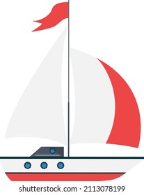 Yacht icon. Cute ship with sails. Sea boat