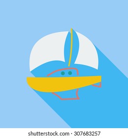 Yacht icon. Flat vector related icon with long shadow for web and mobile applications. It can be used as - logo, pictogram, icon, infographic element. Vector Illustration.