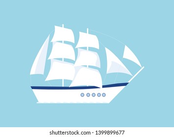 Yacht icon isolated on blue. Boat in the sea. Vector