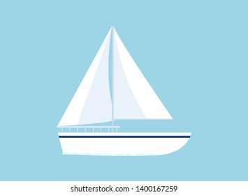 Yacht icon isolated on blue. Boat in the sea. Vector