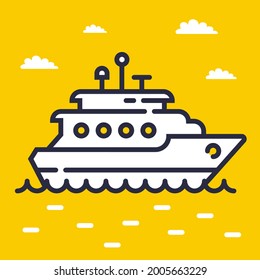 icono del yate en el mar sobre un fondo amarillo. ilustración vectorial plana