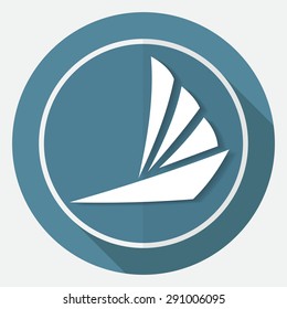Yacht Icon on white circle with a long shadow