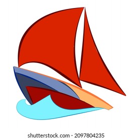 yacht icon with red sails on white background vector illustration