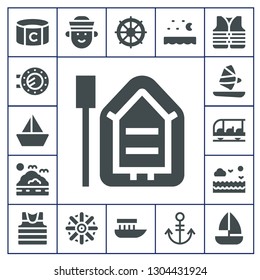 yacht icon set. 17 filled yacht icons.  Simple modern icons about  - Captain, Porthole, Sailboat, Boat, Sea, Windsurf, Transportation, Sailor, Helm, Anchor, Lifejacket