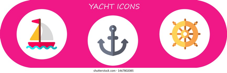 yacht icon set. 3 flat yacht icons.  Collection Of - sailing, anchor, helm